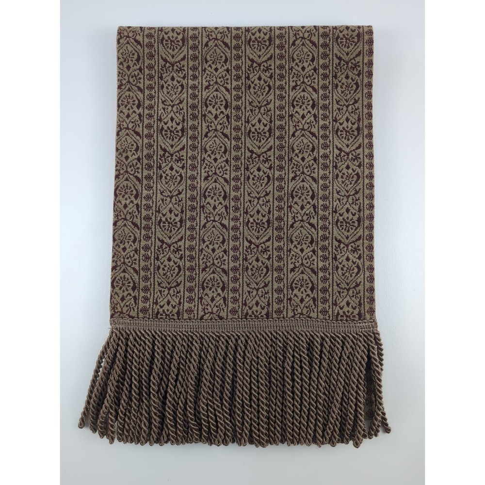Vintage Tapestry Table Runner Brown Burgundy Floral Damask Bullion Fringe 13x80
